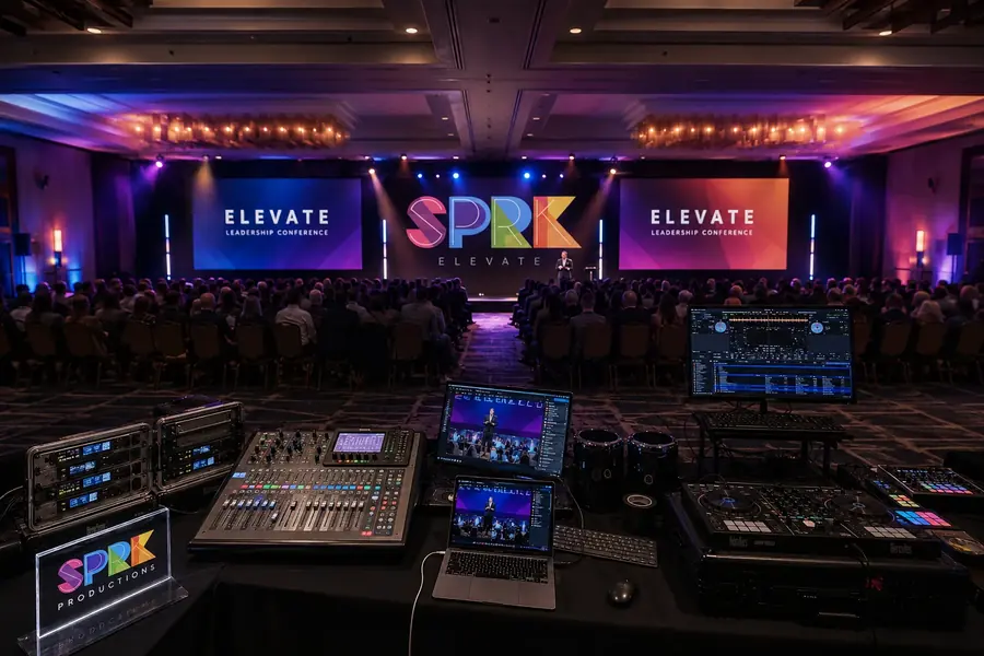 SPRK event production control position overlooking a leadership conference